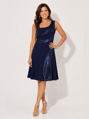 R&M Richards Petite Navy Sequin Cocktail Dress Sleeveless Size 2